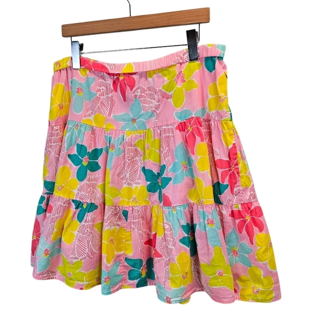Vintage Lilly Pulitzer Cotton Floral Tiered Skirt Size 8 Pink Summer Vacation
